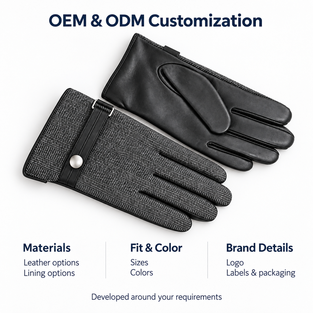 Factory customization options for herringbone leather gloves