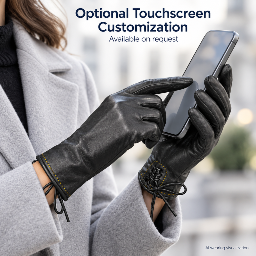 AI touchscreen use visualization of lace-up cuff gloves