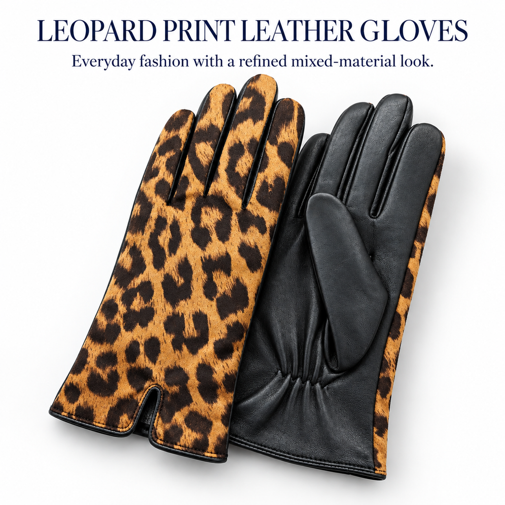 Women's Leopard Print and Leather Gloves product detail