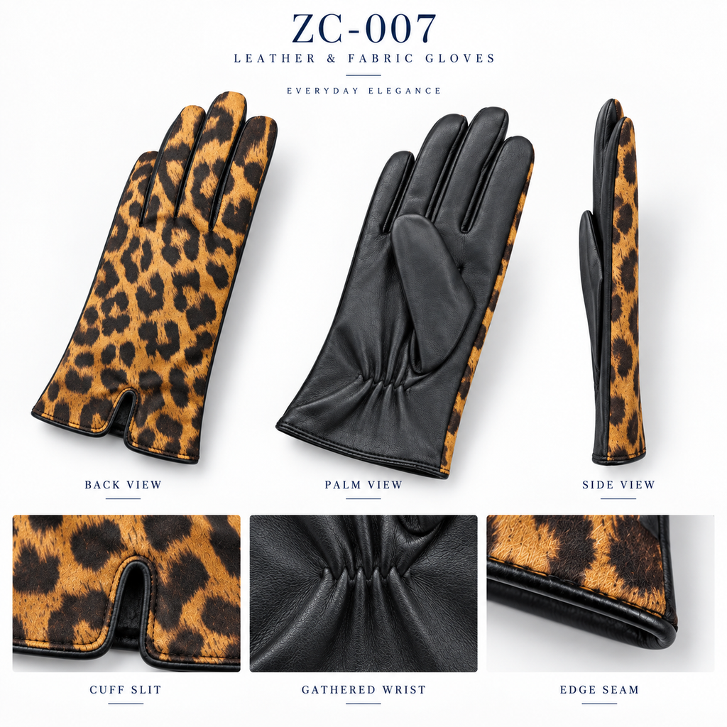 Women's Leopard Print and Leather Gloves product detail