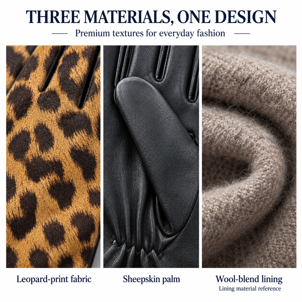 Women's Leopard Print and Leather Gloves product detail