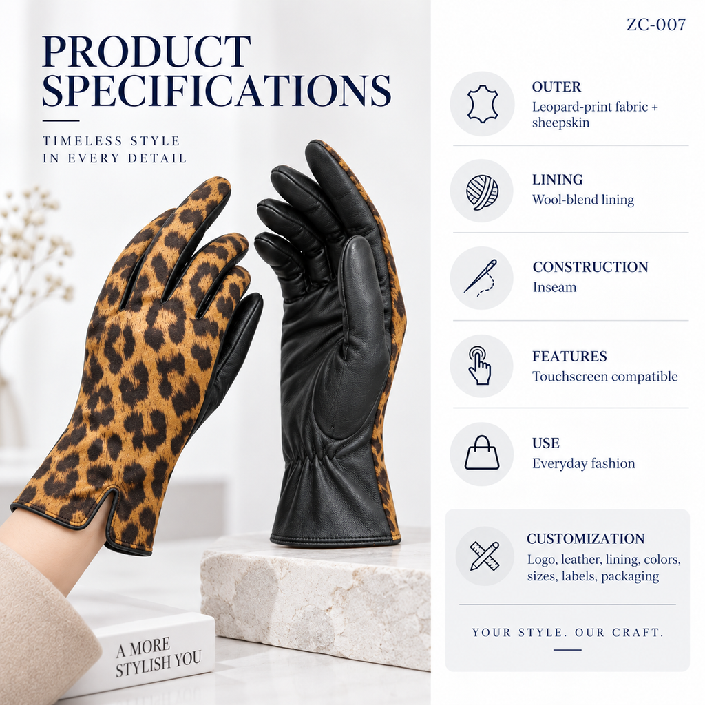 Women's Leopard Print and Leather Gloves product detail
