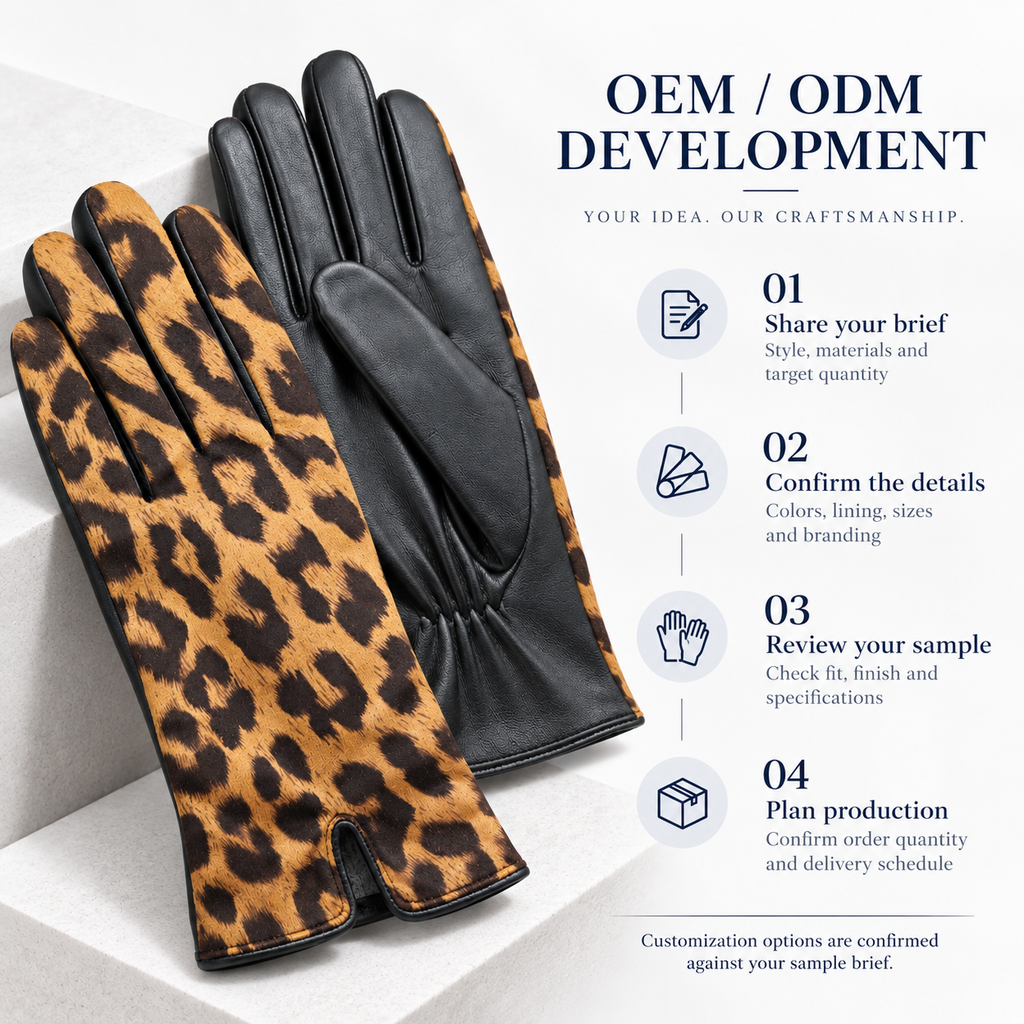 Women's Leopard Print and Leather Gloves product detail